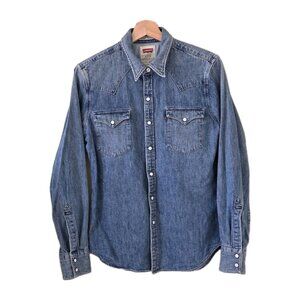 Levi's Denim Shirt Mens S Blue LS Pearl Snap Buttons Western Cotton Slim Cowboy